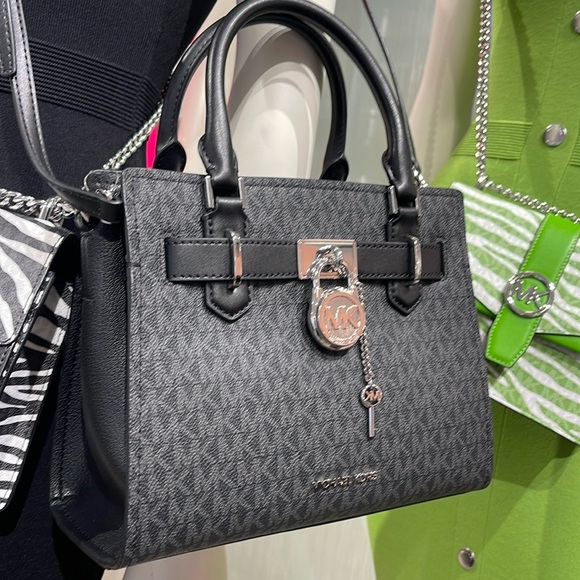 Michael Kors Hamilton Small Signature Logo Satchel Crossbody Bag
Black /Silver - Picture 13 of 16